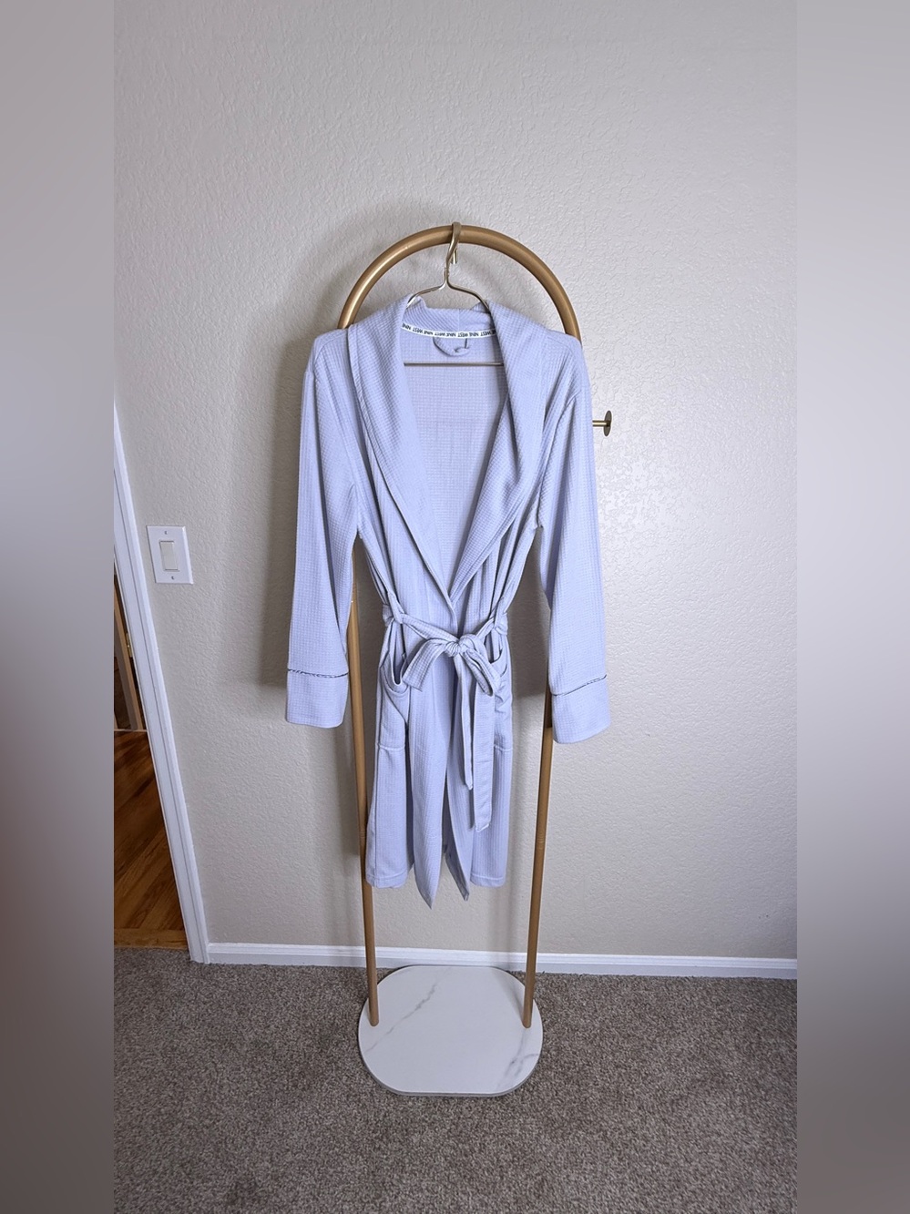 Nine West Light Blue Waffle-Knit Robe with Belt